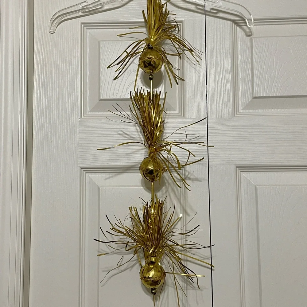 Vintage MCM Gold Tinsel Garland Glass Beads Styrofoam Covered Balls Made Japan